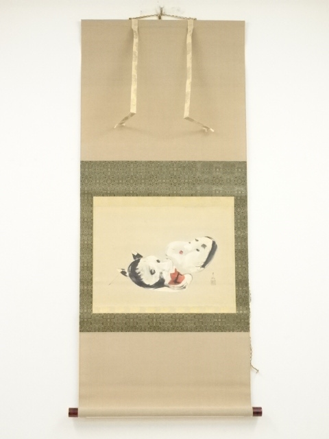 JAPANESE HANGING SCROLL / HAND PAINTED / NOH MASK